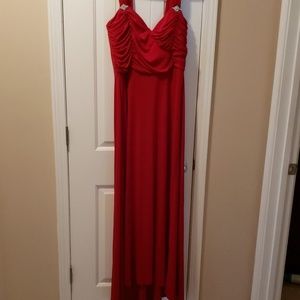 Formal red long dress with rhinestone  pins